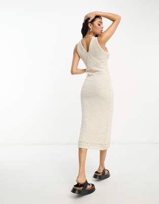 Lindex sanna knit midaxi summer dress in beige | ASOS