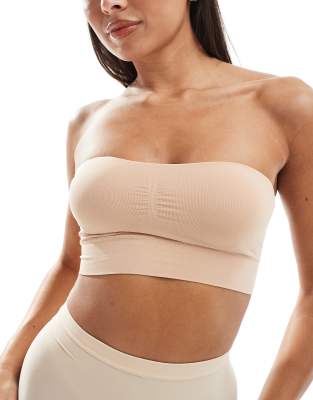 seamless bandeau soft bra with removable padding in beige-Neutral