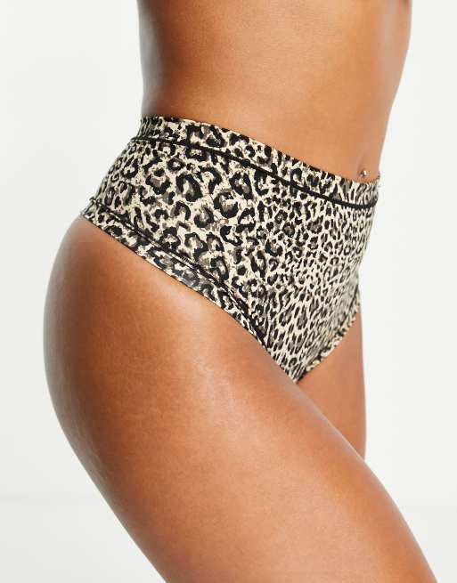 Lindex seamless bonded light control high waist invisible lingerie thong in leopard print