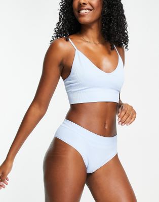 Lindex Seamless Rib High Waist Brazillian In Light Blue