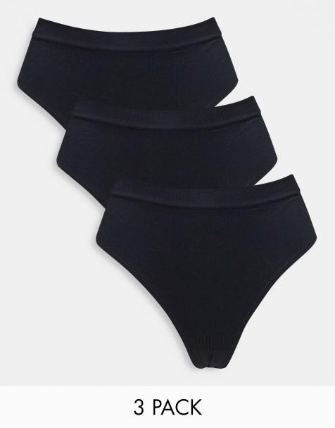 Lindex seamless rib high waist thong 3 pack in black - view 1