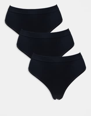 seamless rib high waist thong 3 pack in black