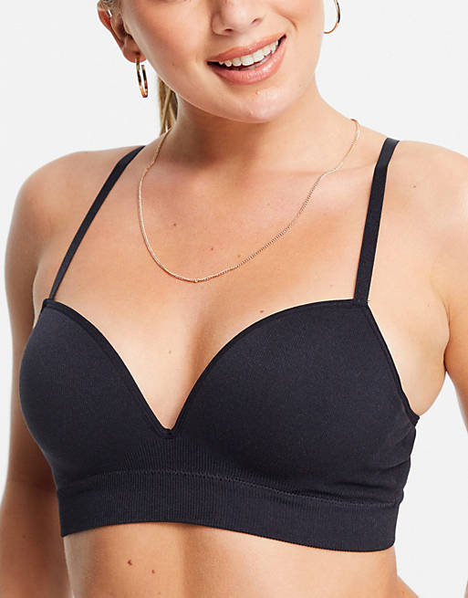 Lindex seamless rib moulded push up bralette in black
