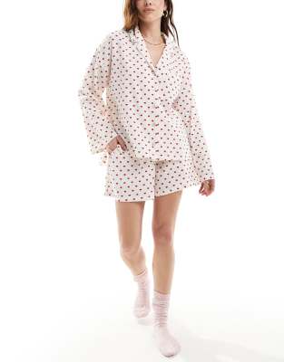 Lindex Seersucker Pyjama Top In Red Heart Print