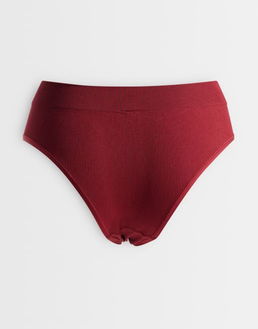 Lindex set van 3 naadloze strings met hoge taille en ribstructuur in zwart, mulberry en rood, 2 van 3
