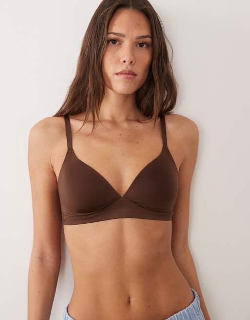 Lindex shiny satin soft bralet in chocolate brown, 4 of 4
