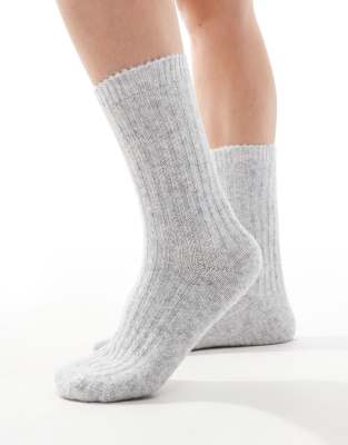 Lindex - Socken aus Wollmix in Grau meliert