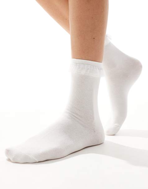 Lindex – Socken in Weiß mit Rüschensaum aus Organza - view 1