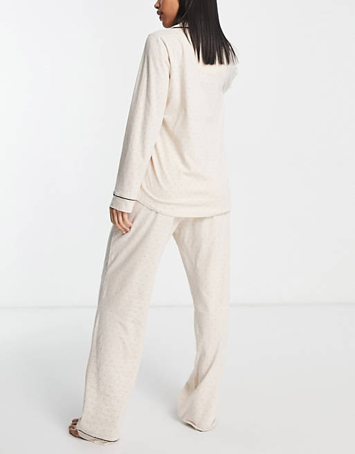  Lindex soft printed revere pyjama set in beige spot print 