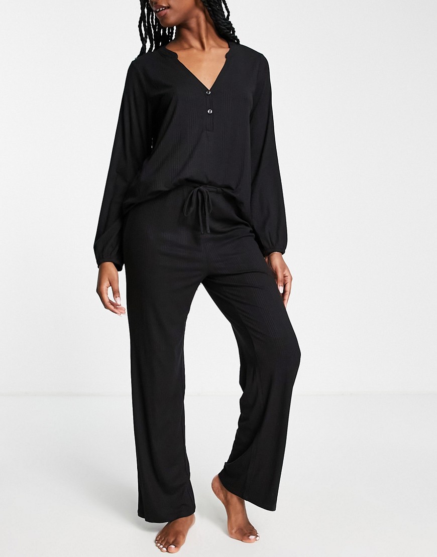 Lindex Soft Rib Pyjama Set In Black