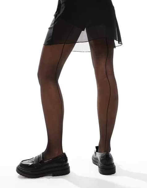 Lindex - Sorte tights på 20 denier med stribe bagpå - view 1