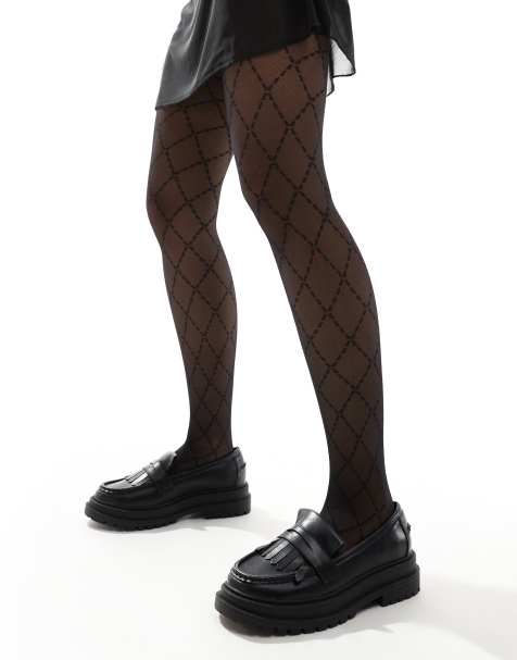 Lindex - Sorte tights på 40 denier med argyle-tern i mesh - view 1
