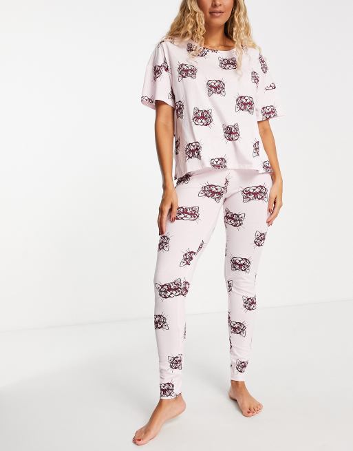 Weiße Leggings mit Kritzel-Print