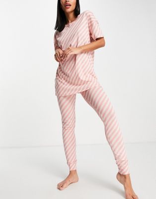 Lindex  SoU Chloe cotton stripe print t-shirt and legging set in pink - LPINK