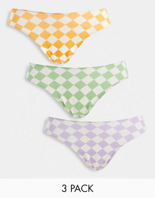 Lindex - SoU Nova - Confezione da 3 perizomi in misto cotone con stampa a scacchi multicolore - MULTI
