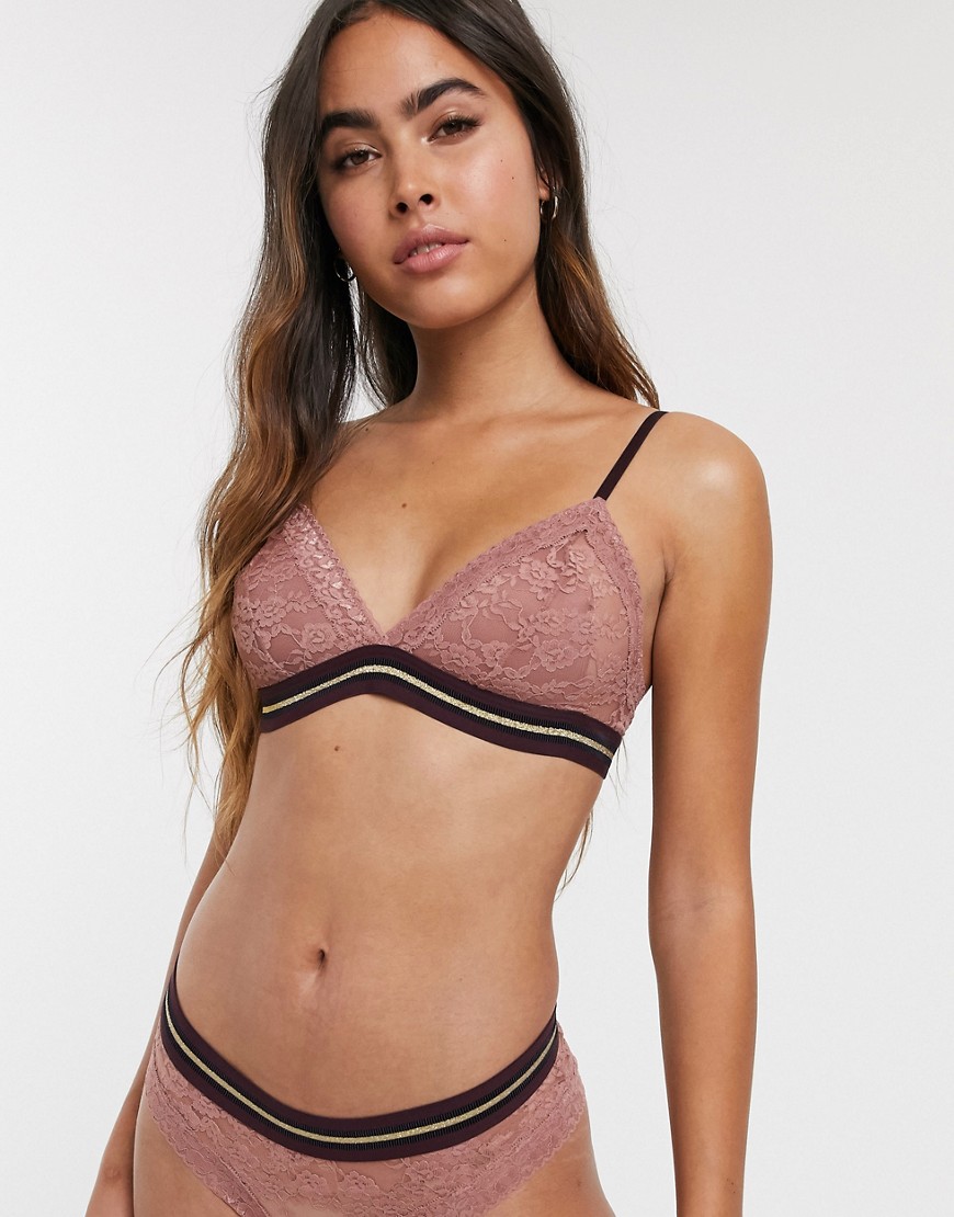 Lindex SoU triangle bralette with lurex band in dusty pink