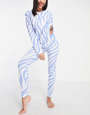 Lindex SoU Zoe cotton pyjama set in zebra print  - LBLUE