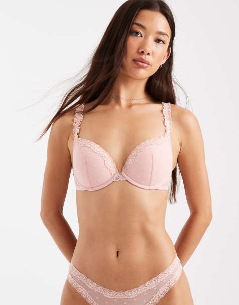 Lindex - Soutien-gorge rembourré à armature en dentelle et tulle à motif cœurs - Rose clair - view 1