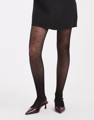 Lindex - Strumpfhose in Schwarz mit Herzmuster, 30 DEN