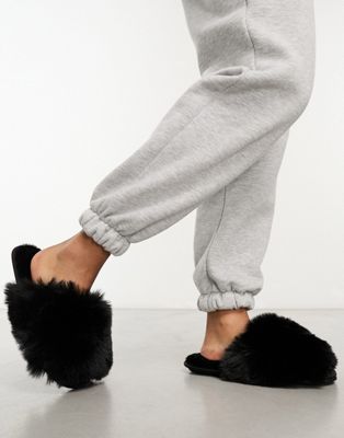 Lindex super fluffy slippers in black