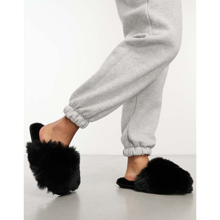 Lindex super fluffy slippers in black ASOS