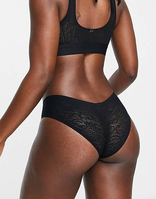 Asos Women Clothing Underwear Briefs Hipsters Super soft nylon blend barely-there lace brazilian brief in 