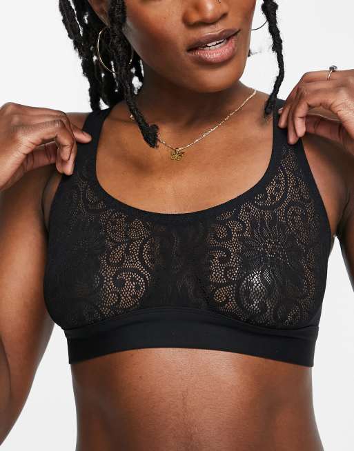 Lindex - Superblød sort cropped bralette med blonder i barely there-stil i nylonblanding - BLACK