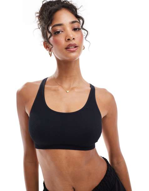 Lindex – Svart, ribbad bralette med brottarringning - view 1