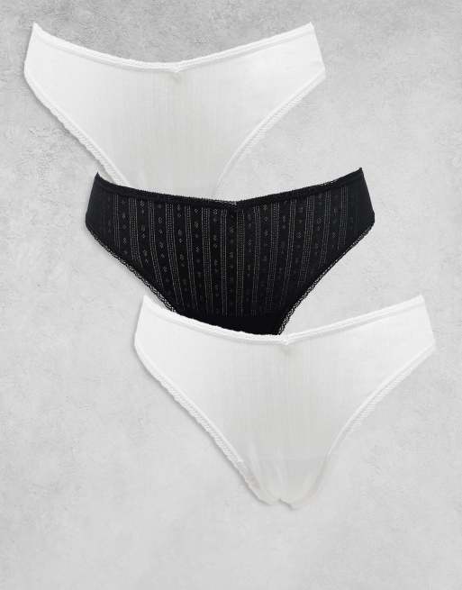 Lindex – Svarta och vita brazilian-trosor i pointelle, 3-pack