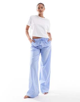 Tall cotton pants with drawstring waist in blue stripe