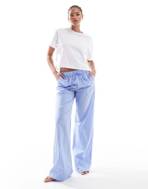 Lindex Tall - Pantaloni in cotone blu a righe con coulisse in vita - view 1