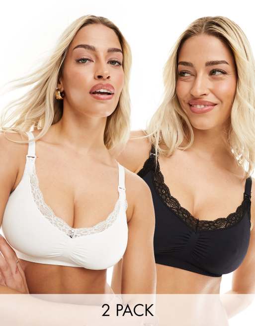 Lindex – Umstandsmode – 2er-Pack nahtlose Spitzen-BHs in Weiß und Schwarz