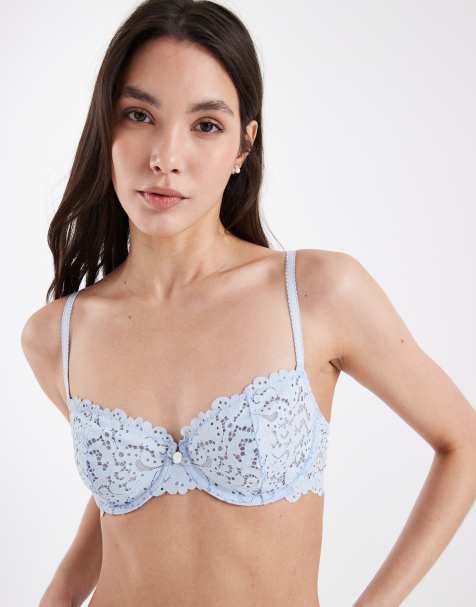 Lindex underwire lace balconette bra in light blue - view 1