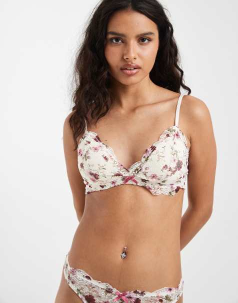 Lindex - Valerie - Blød bralette med for og blomstermønster i blondestof - view 1