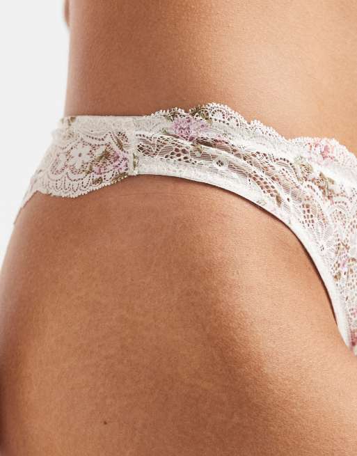 Lindex – Valerie – Spitzen-Tanga in Weiß mit Blumenmotiv , 4 von 4