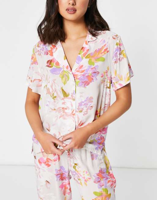 Lindex viscose peony print revere pyjama top - MULTI