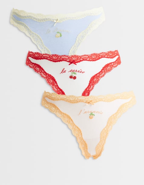 Lindex Wilma 3 pack lace trim brazilians in pastel mix - view 1