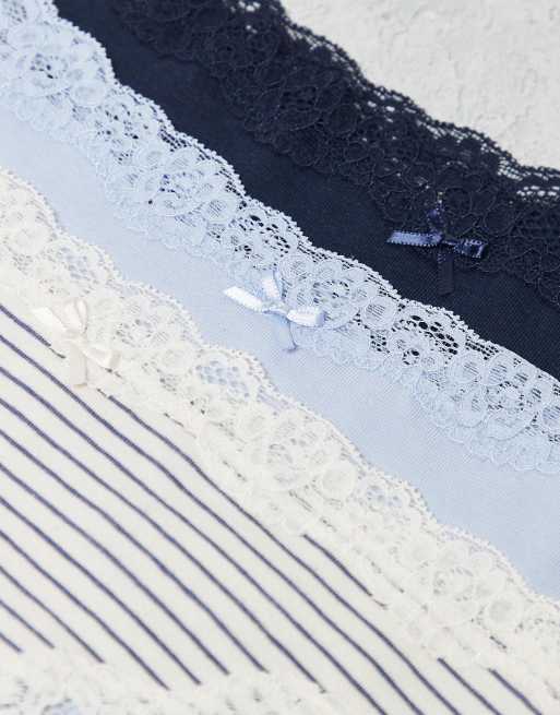 Lindex Wilma 3 pack thongs in multi blue, 2 of 3
