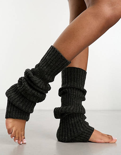 Lindex wool blend legwarmers in black heather | ASOS