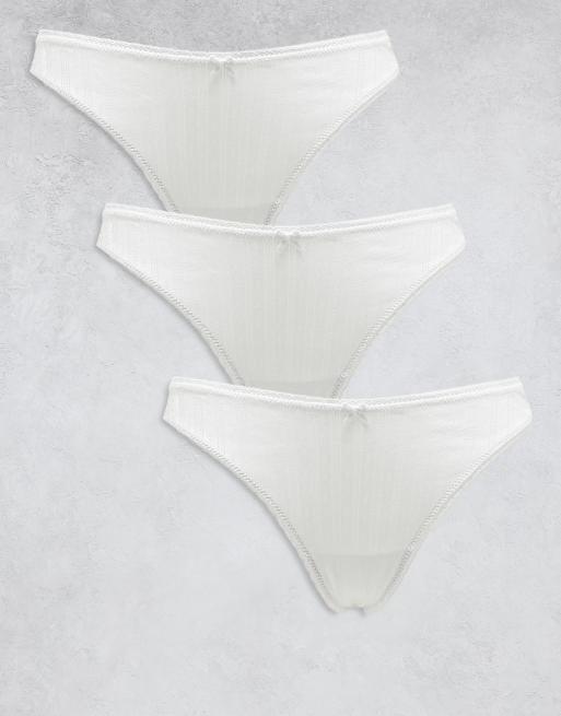 Lindex – Zestaw 3 par białych stringów z dzianiny pointelle
