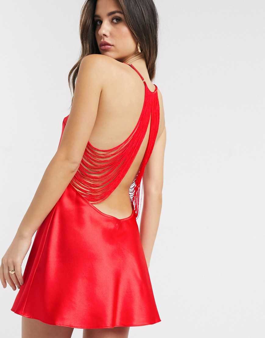 Lingadore - Mini-jurk met franjes achterop in rood