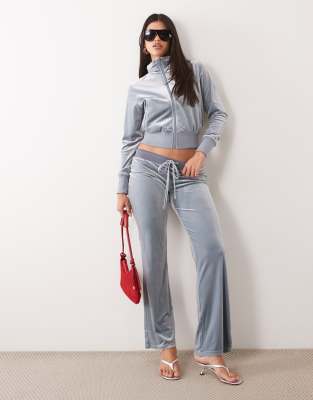 Lioness Alba Velour Low Rise Flare Trackpant Set In Blue