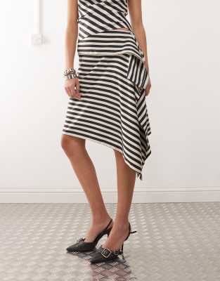 Lioness Allure Asymmetric Foldover Drape Detail Midi Skirt In Black