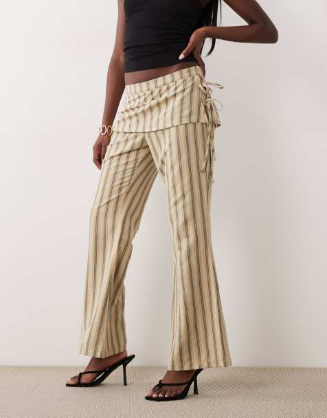 Lioness Alpine skirt tie detail flared pants in beige stripe - view 1