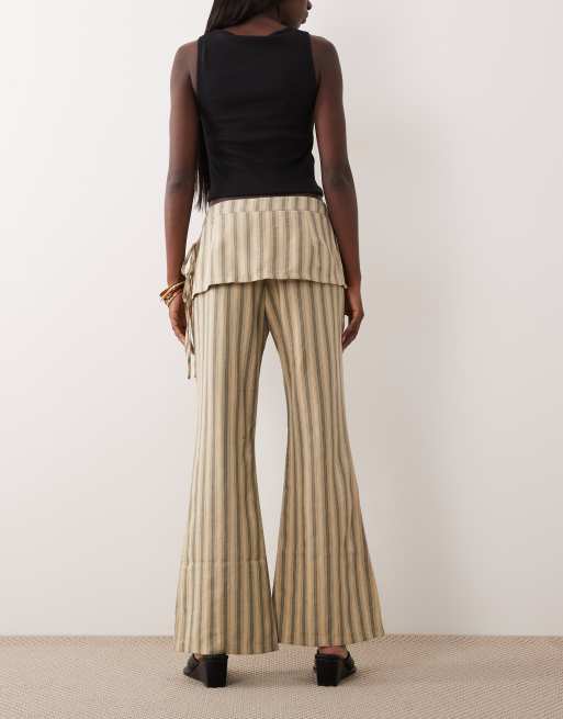 Lioness Alpine skirt tie detail flared pants in beige stripe, 3 of 5