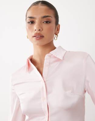 Lioness Angelic Fitted Satin Shirt In Pink