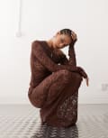 [Lioness] Lioness asymmetric lace top in chocolate brown (part of a set) XS Chocolate