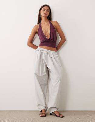 Lioness Lioness Aura pure cotton tie waist wide leg balloon trousers in ash grey