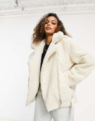 Lioness aviator jacket in cream-White