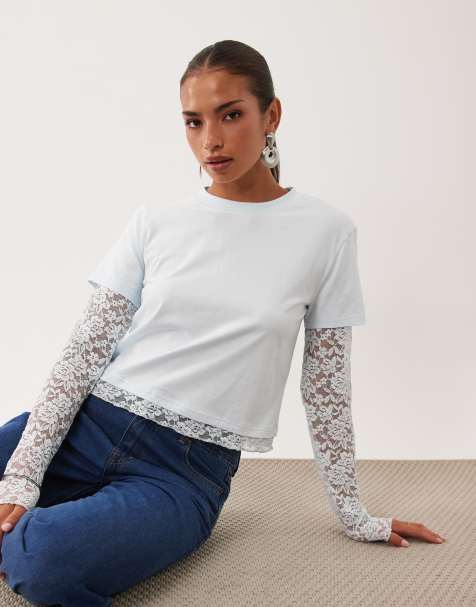 Lioness Baby Bottega 2 in 1 T-shirt and long sleeve lace top in soft blue - part of a set - view 1